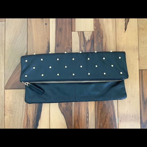 BCBGMaxAzaria Black Leather Clutch with Gold Metal Studs - Picture 2 of 5